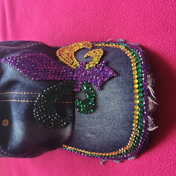 Bling denim ball cap Fleur de lis Mardi Gras colors - Picture 6 of 7